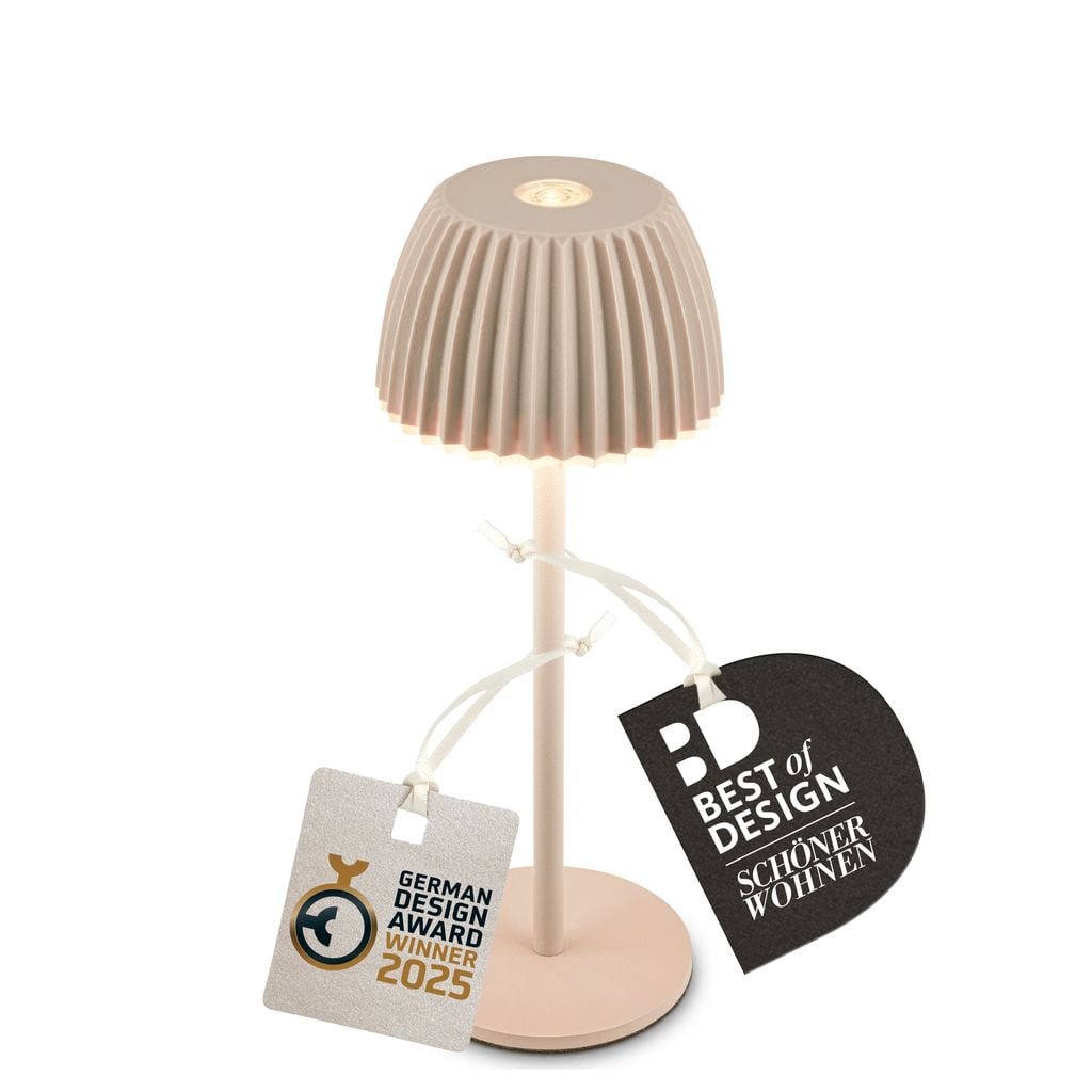 BRILO 7581011 Riffle Nano stolní lampička - 1,5W, 130lm, nabíjecí, LED, stmívatelné, dotykový vypínač, German design Award Winner 2025, béžová - BRILO