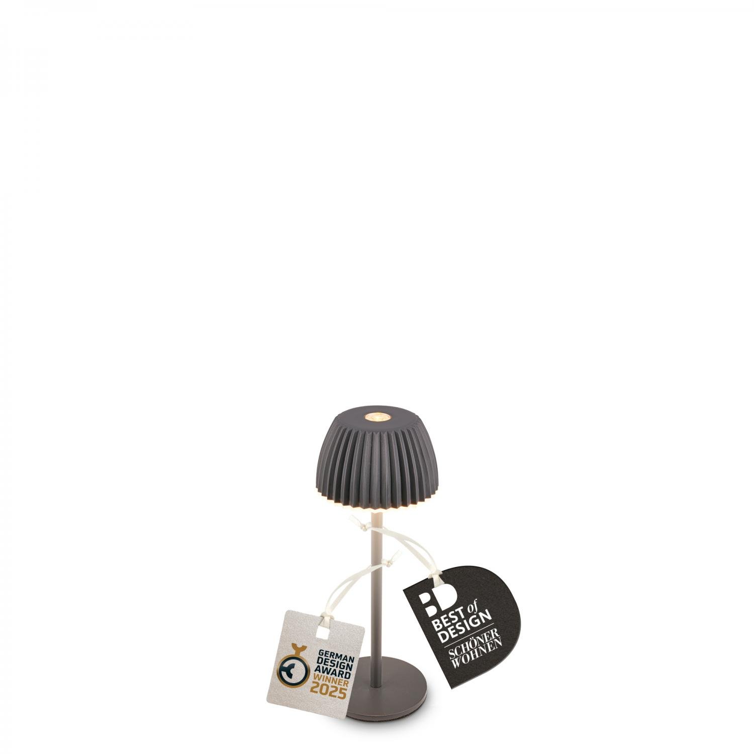 BRILO 7581015 Riffle Nano stolní lampička - 1,5W, 130lm, nabíjecí, LED, stmívatelné, dotykový vypínač, German design Award Winner 2025, antracit - BRILO