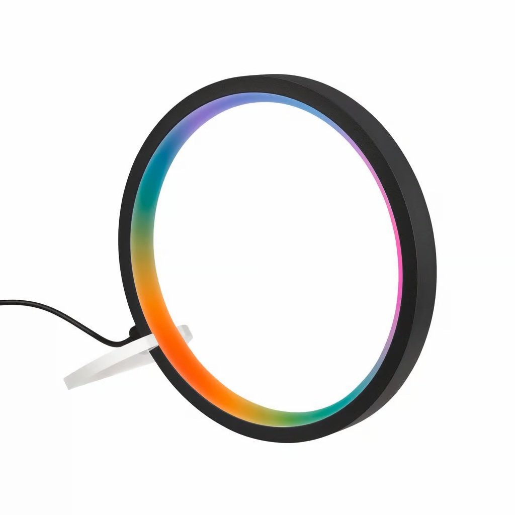 BRILO 7666015 Ring stolní lampička - 3W, LED, stmívatelné, dálkový ovladač, RGBIC, černá - BRILO