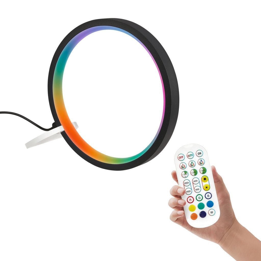 BRILO 7666015 Ring stolní lampička - 3W, LED, stmívatelné, dálkový ovladač, RGBIC, černá - BRILO