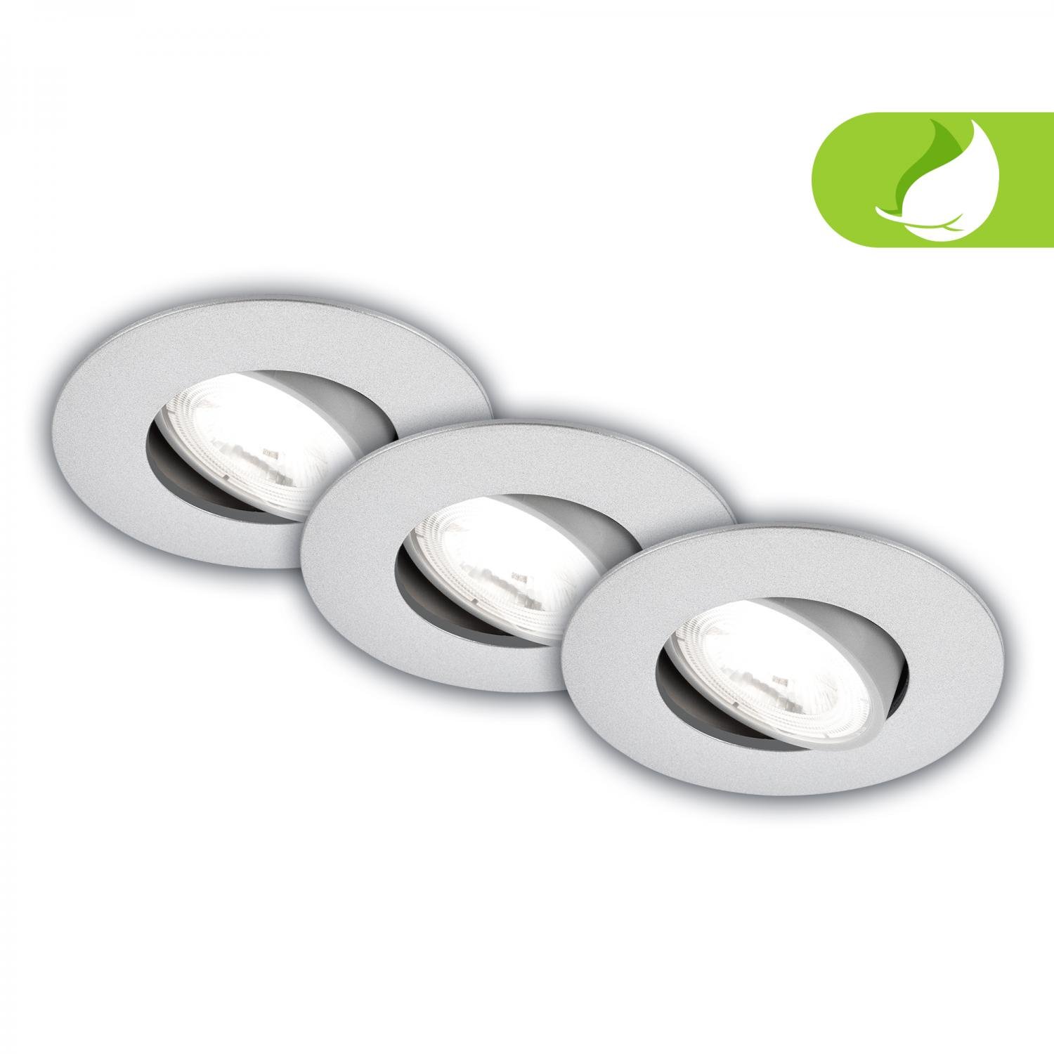 BRILO 7989034 3ks sada LED vestavné bodové svítidlo EEK A 2W, 230V, nastavitelné, ultraploché, 9mm, matný chrom - BRILO
