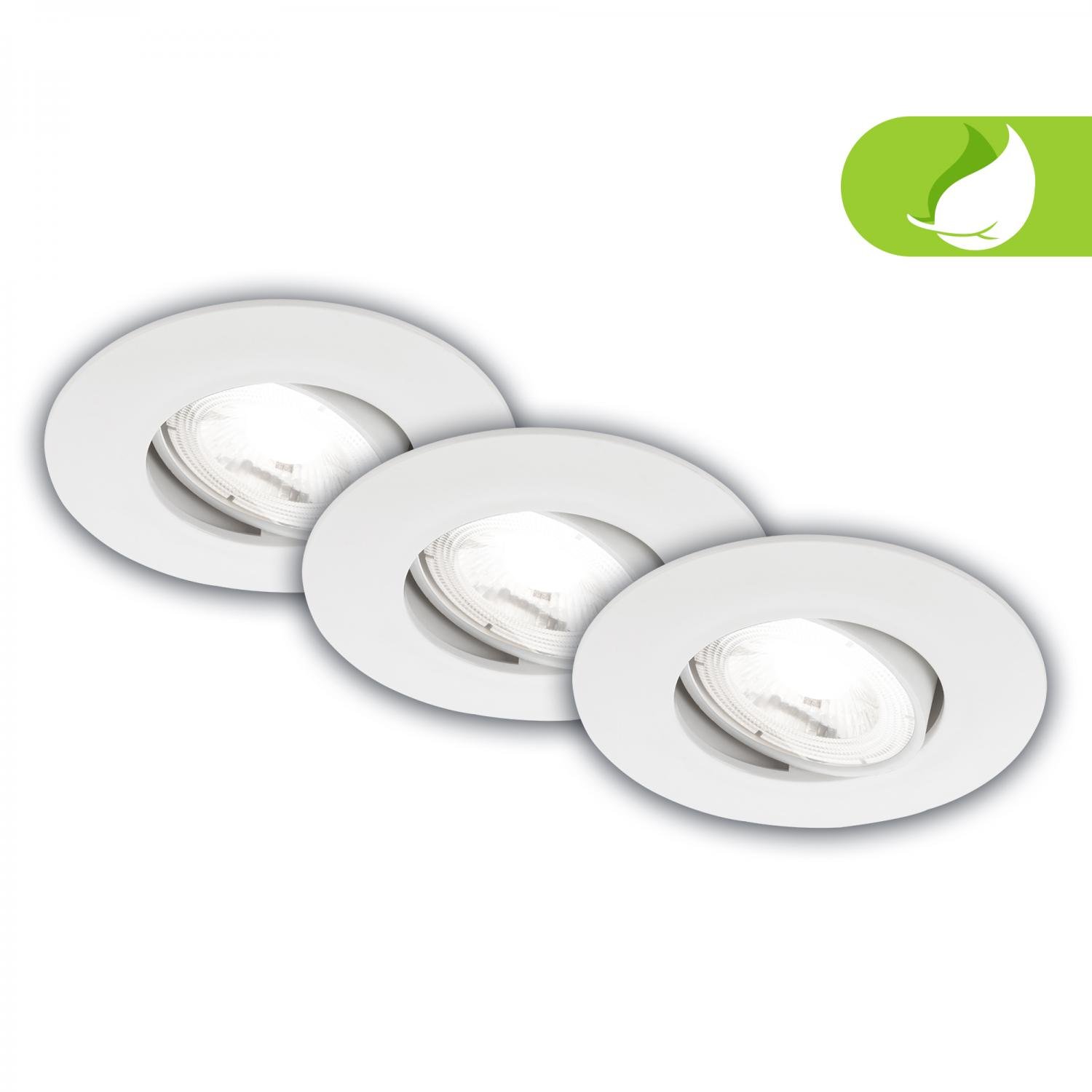 BRILO 7989036 3ks sada LED vestavné bodové svítidlo EEK A 9mm, nastavitelné, ploché, 2W, 4000K, bílé - BRILO