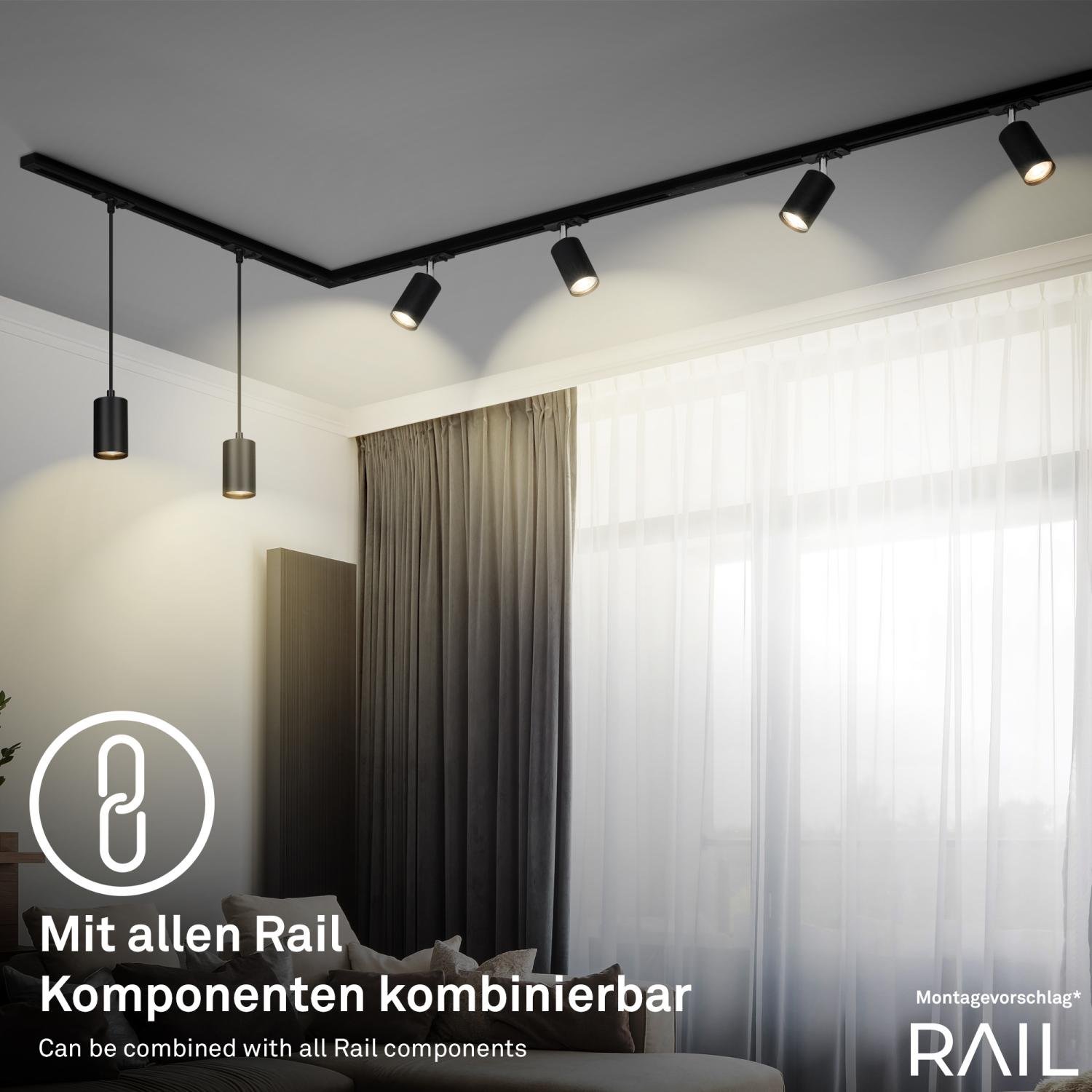 BRILO 8005015 LED spot GU10 lištový systém 230V – vysokonapěťový, 13,8cm, otočný/nastavitelný, černý - BRILO (obrázek 5)
