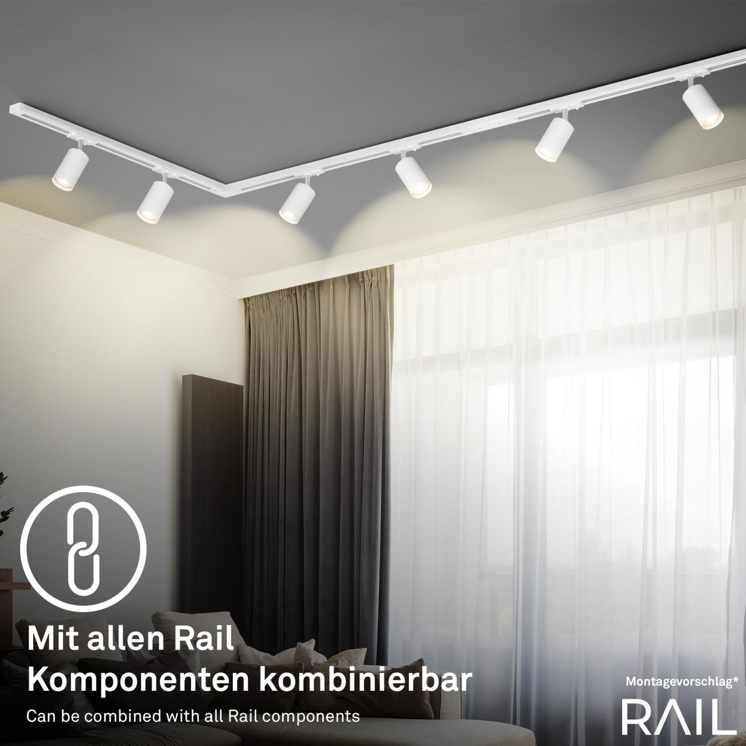 BRILO 8005016 LED spot GU10 lištový systém 230V – vysokonapěťový, 13,8cm, otočný/nastavitelný, bílý - BRILO (obrázek 5)