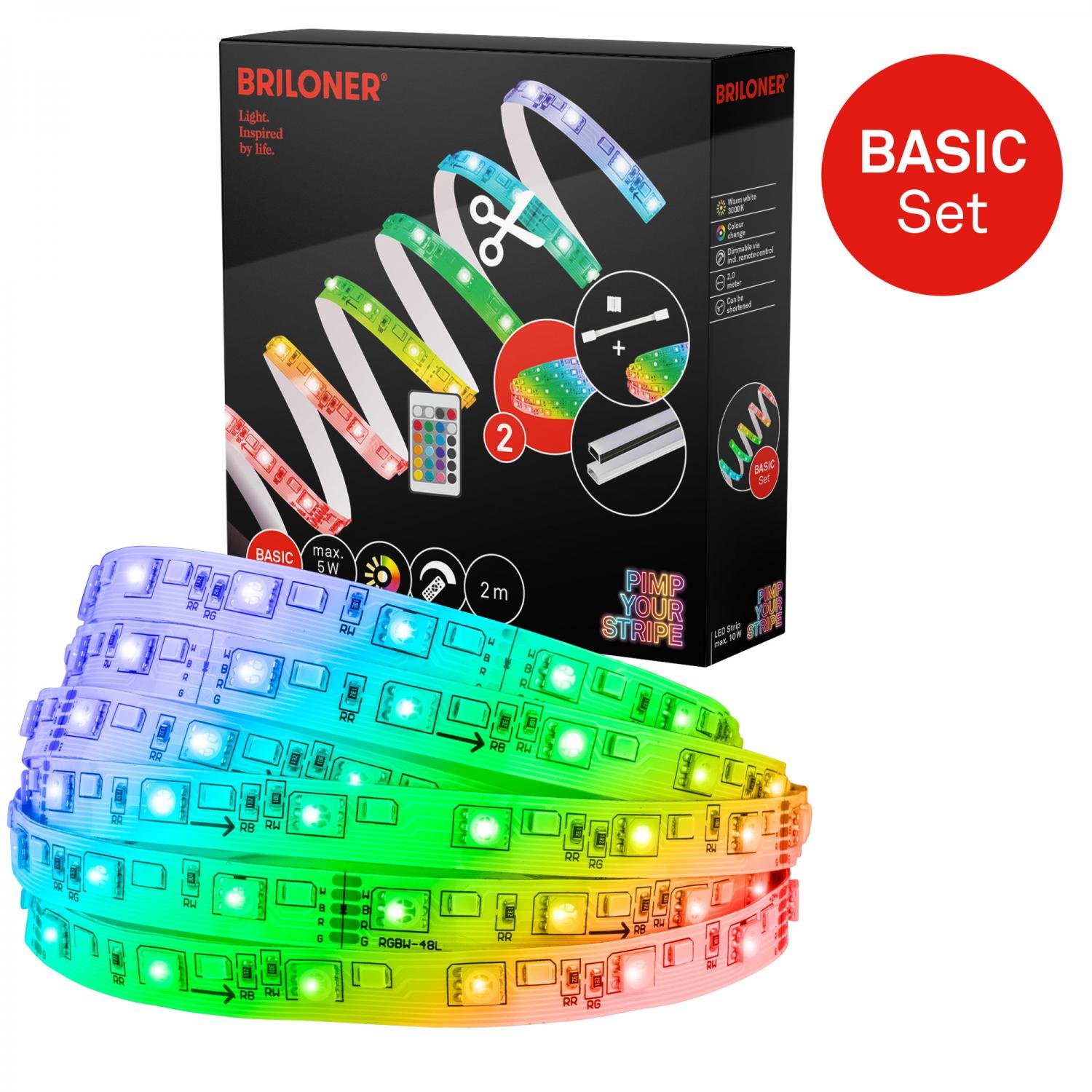 BRI 2153192 Pimp Your Stripe startovací sada LED pásek 2m, RGB+W, dálkový ovladač - BRILONER