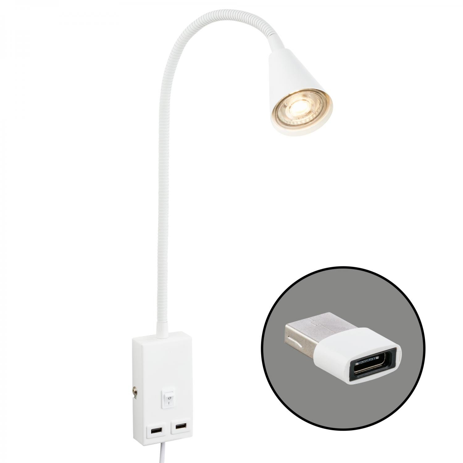 BRI 2175016 Justra lampa na čtení, nastavitelná, 2x USB porty, bílá - BRILONER