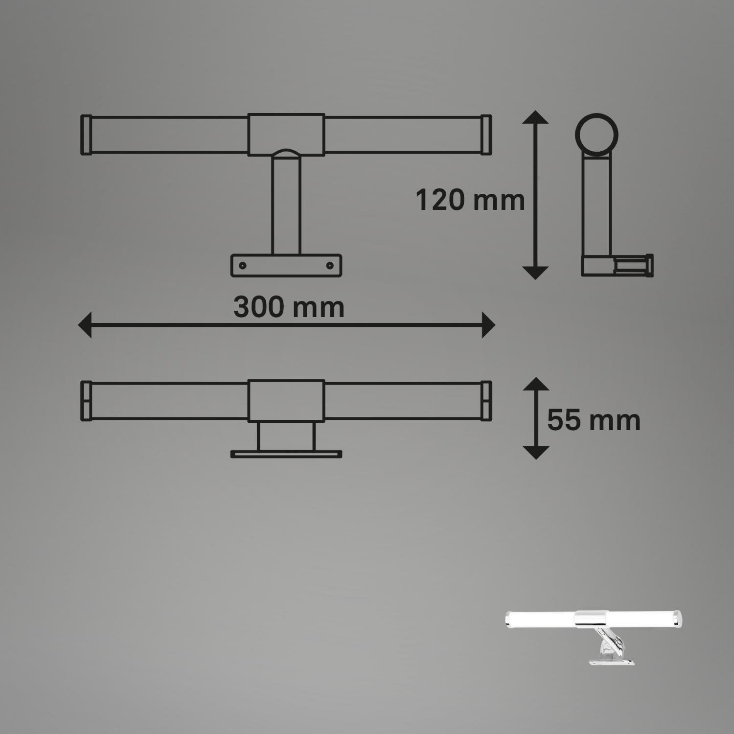BRI 2189018 Sala LED svítidlo k zrcadlu koupelna, 30cm, 2 způsoby montáže, se svorkou, chrom - BRILONER (obrázek 6)