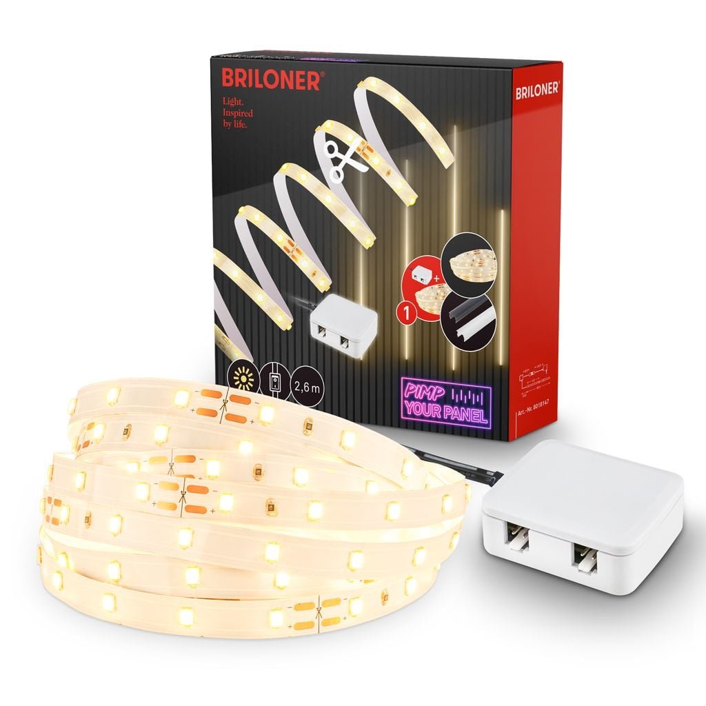 BRI 8018147 Startovací sada On/Off LED pásek pro nástěnné panely – 260cm, vypínač, vč. rozbočovače - BRILONER