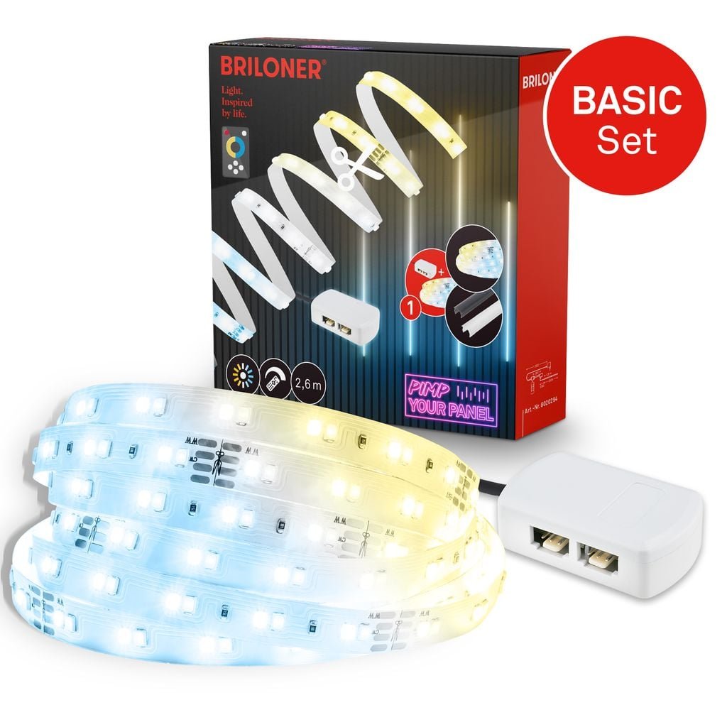 BRI 8020294 Startovací sada CCT LED pásek pro nástěnné panely – 260cm, dálkový ovladač, vč. rozbočovače - BRILONER