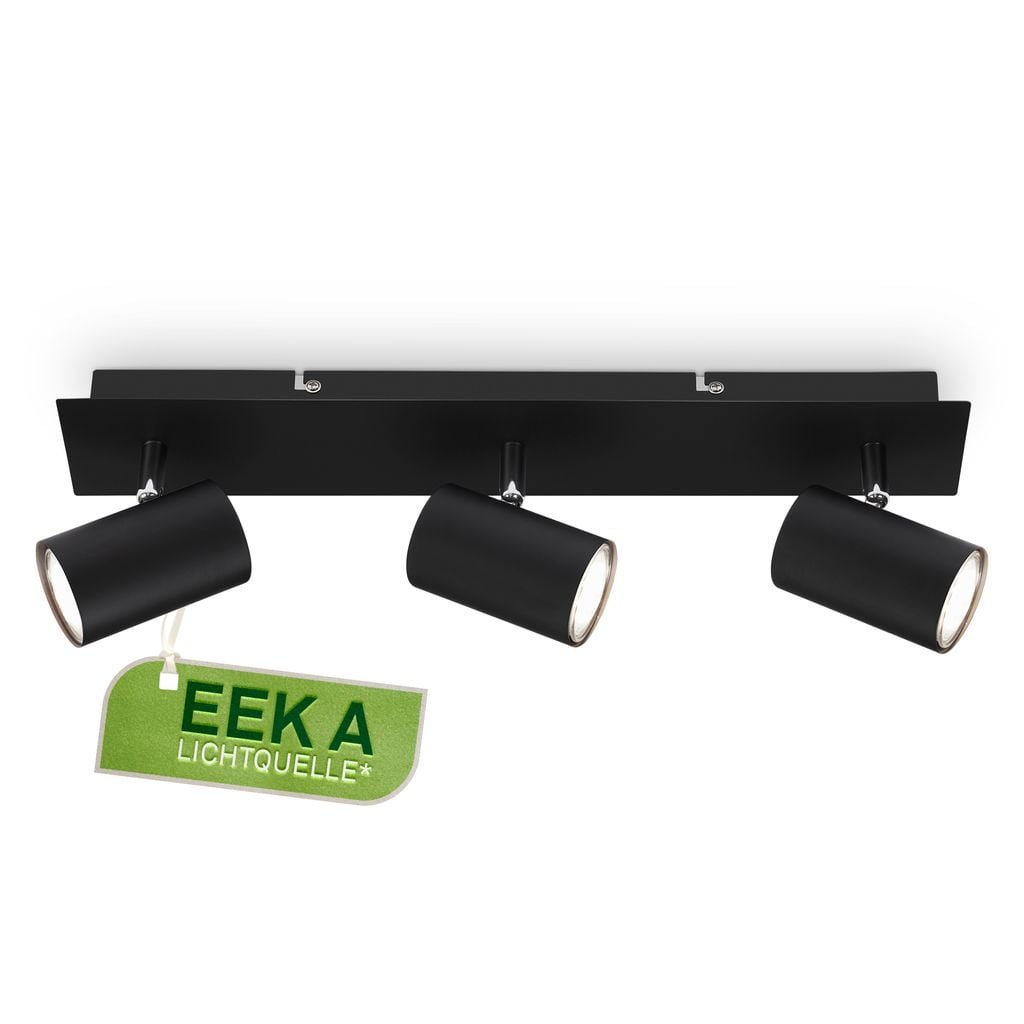 BRILO 2840035 Isil A LED stropní bodové svítidlo, energetická třída A, 3-ramenné, 50.000h životnost, nastavitelné, černé - BRILO