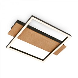 Obrázek pro produkt Kada LED stropní svítidlo, dekor dřeva, teple bílé světlo, hranaté 34x26 cm, černá/dřevo - BRILO
