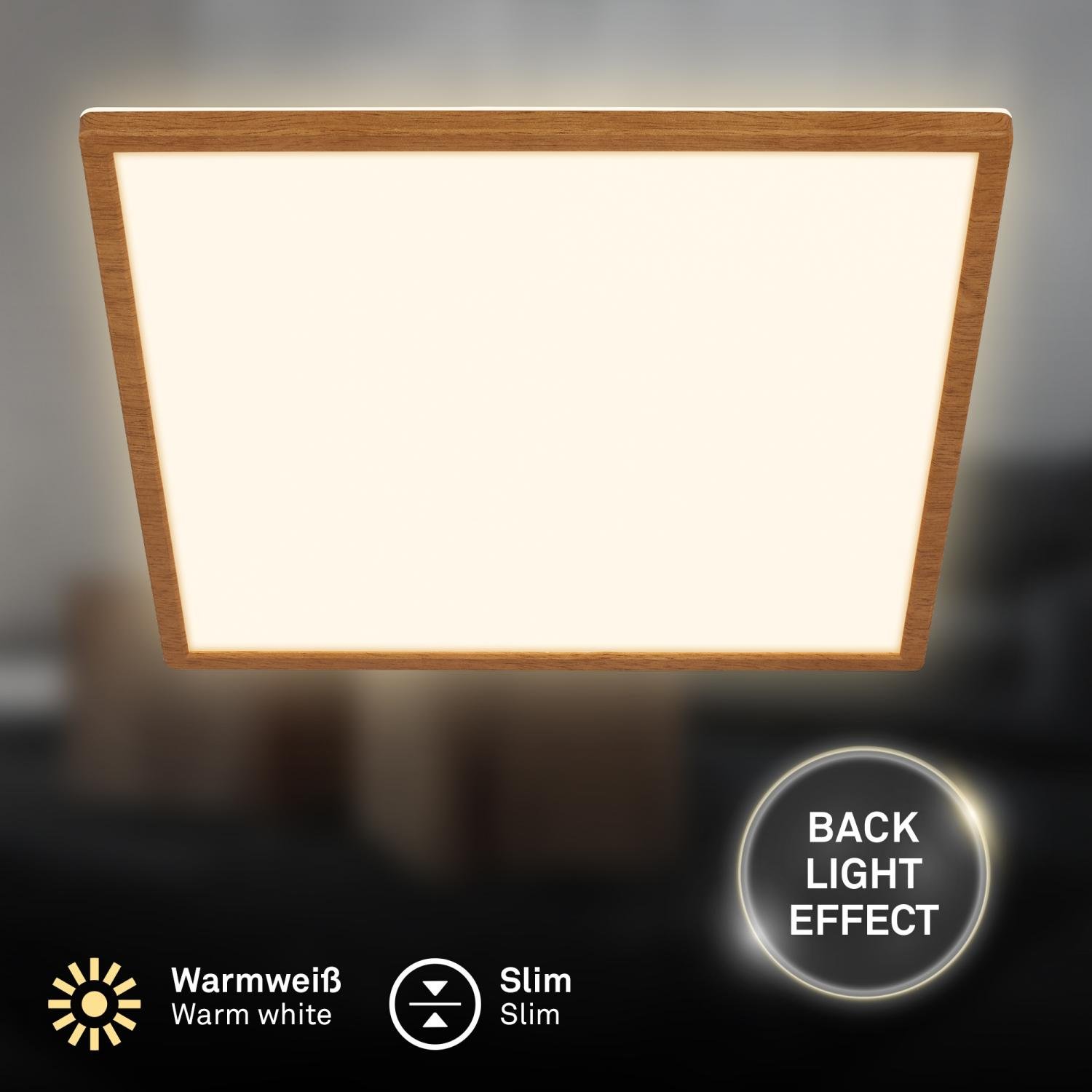 BRILO 7453314 Tava Wood LED stropní svítidlo, přímé a nepřímé osvětlení, ploché, imitace dřeva, 42x42 cm - BRILO (obrázek 3)