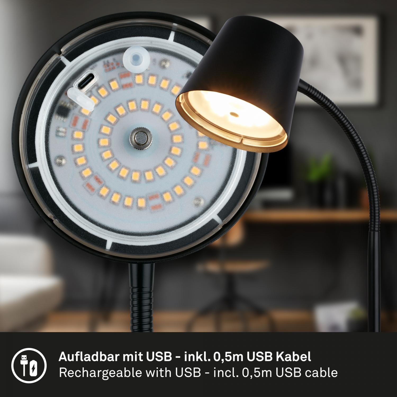 BRILO 7502015 Biwo LED bezdrátová stolní lampička, stmívatelná, nastavitelná, černá - BRILO (obrázek 4)