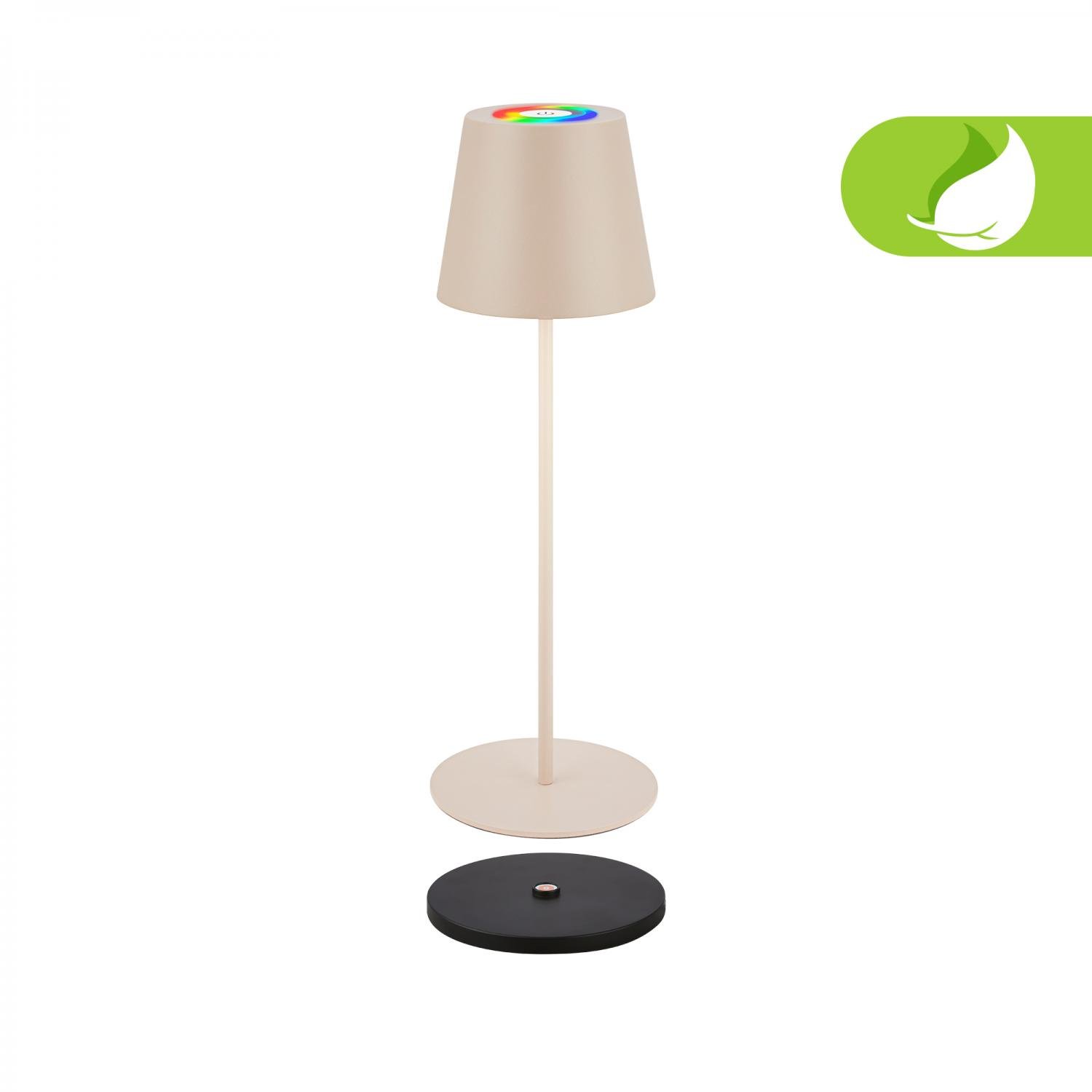BRILO 7517011 Cilano RGBW stolní lampa na baterie IP44, stmívatelná, vč. nabíjecí základny, béžová - BRILO