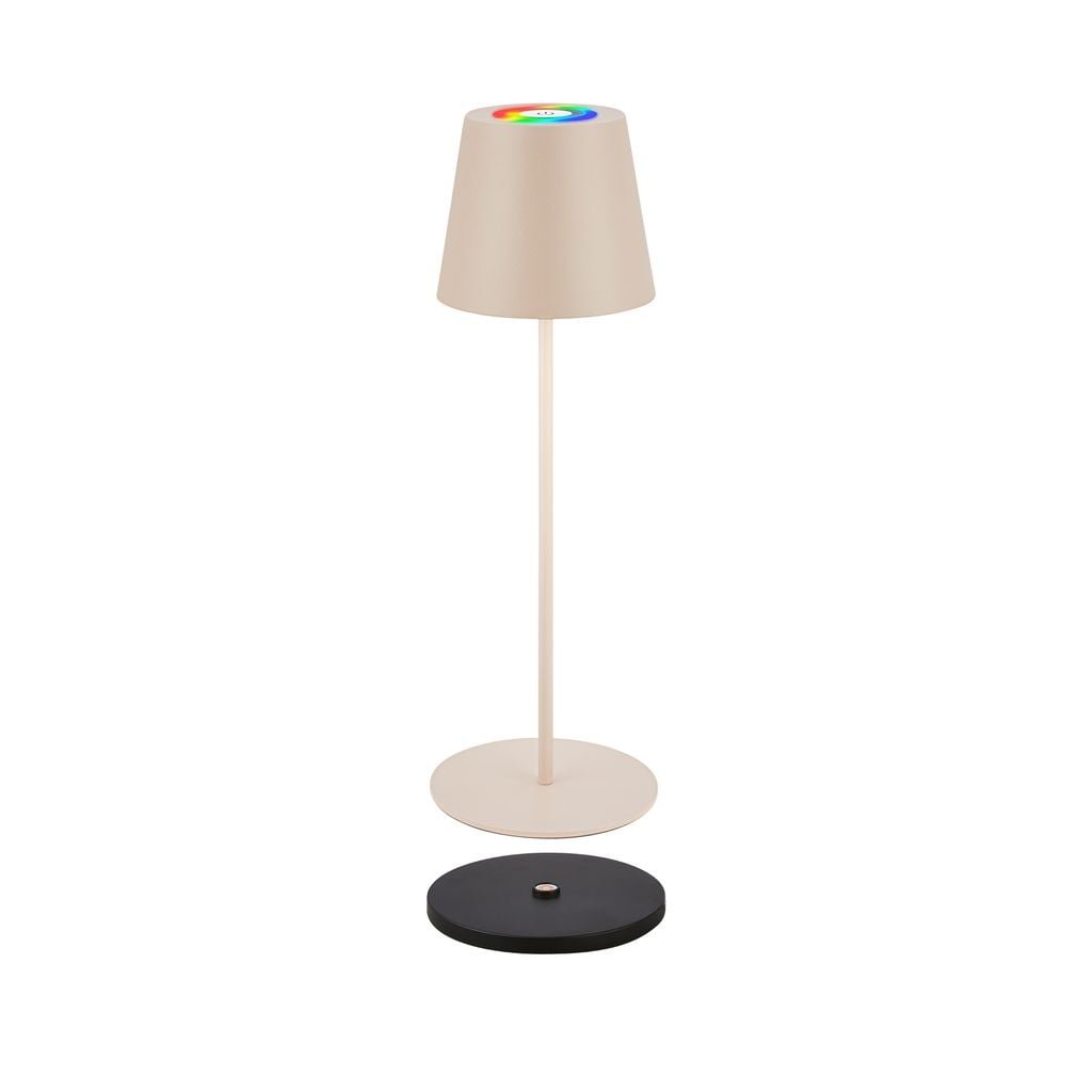 BRILO 7517011 Cilano RGBW stolní lampa na baterie IP44, stmívatelná, vč. nabíjecí základny, béžová - BRILO
