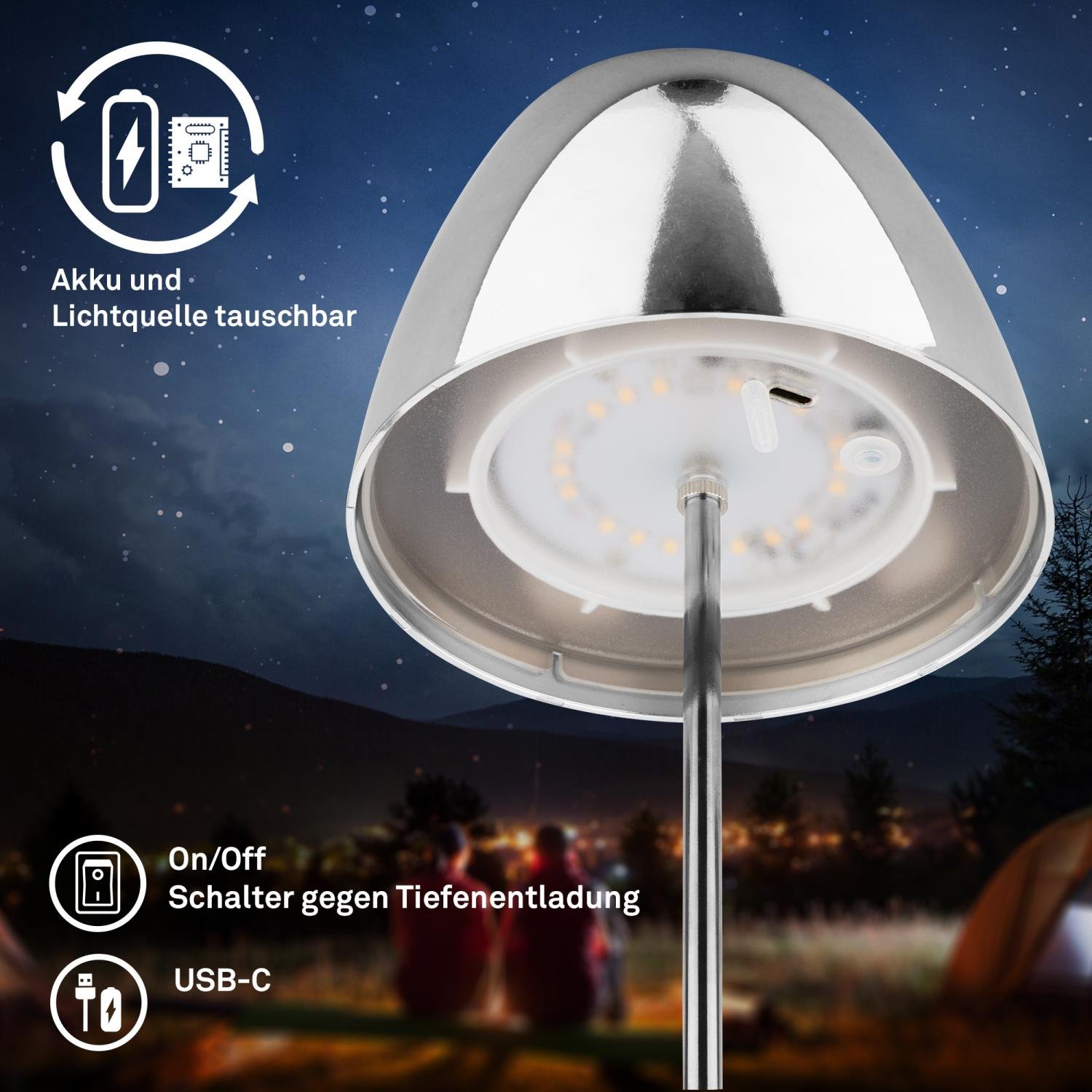 BRILO 7522118 Serina LED bezdrátová stolní lampička IP44, stmívatelná, dotykový vypínač, chrom - BRILO (obrázek 5)