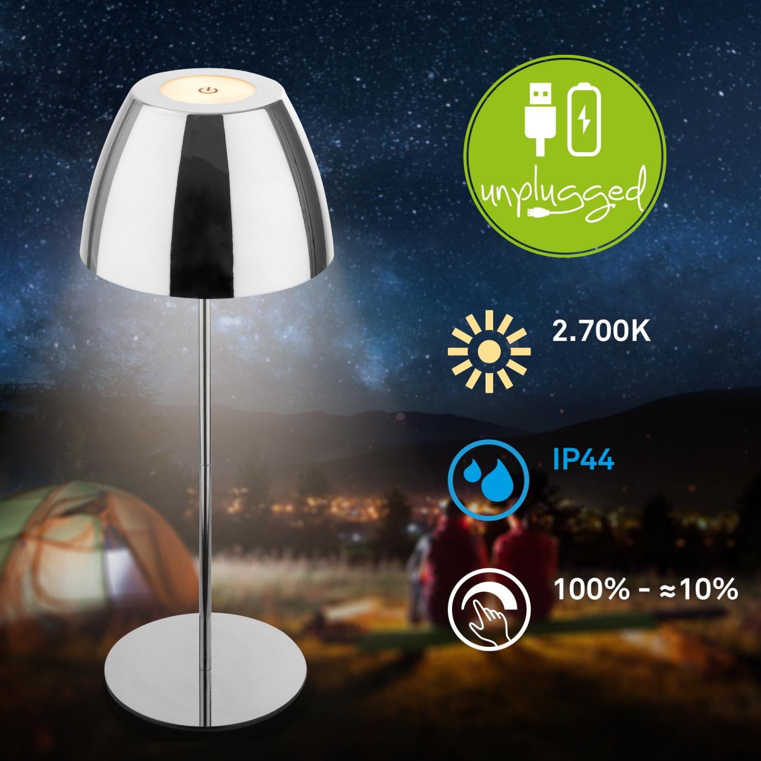 BRILO 7522118 Serina LED bezdrátová stolní lampička IP44, stmívatelná, dotykový vypínač, chrom - BRILO (obrázek 6)