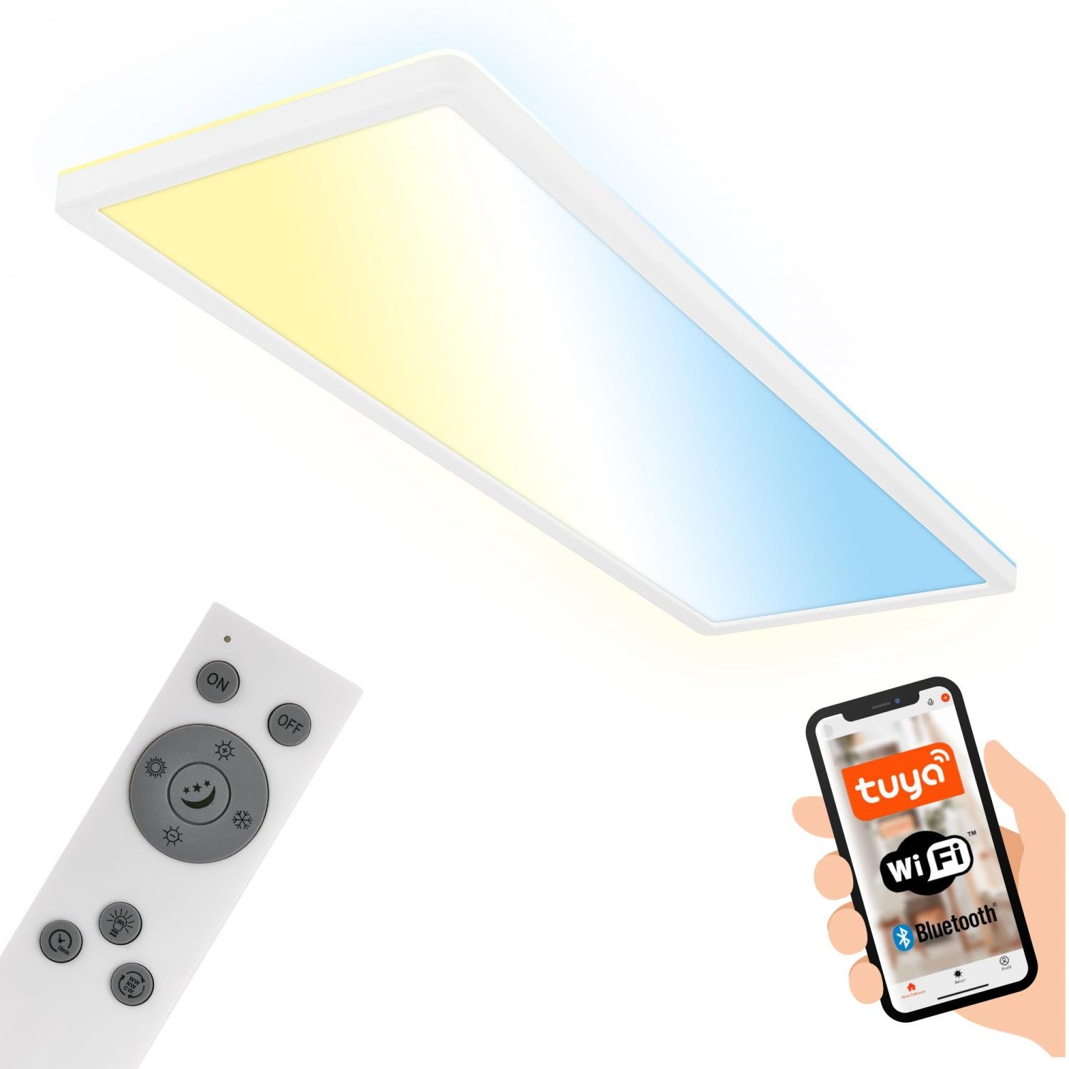 BRILO 7529016 Tava LED stropní svítidlo, Smart, ovládání hlasem nebo v aplikaci, dálkové ovládání, bílé - BRILO