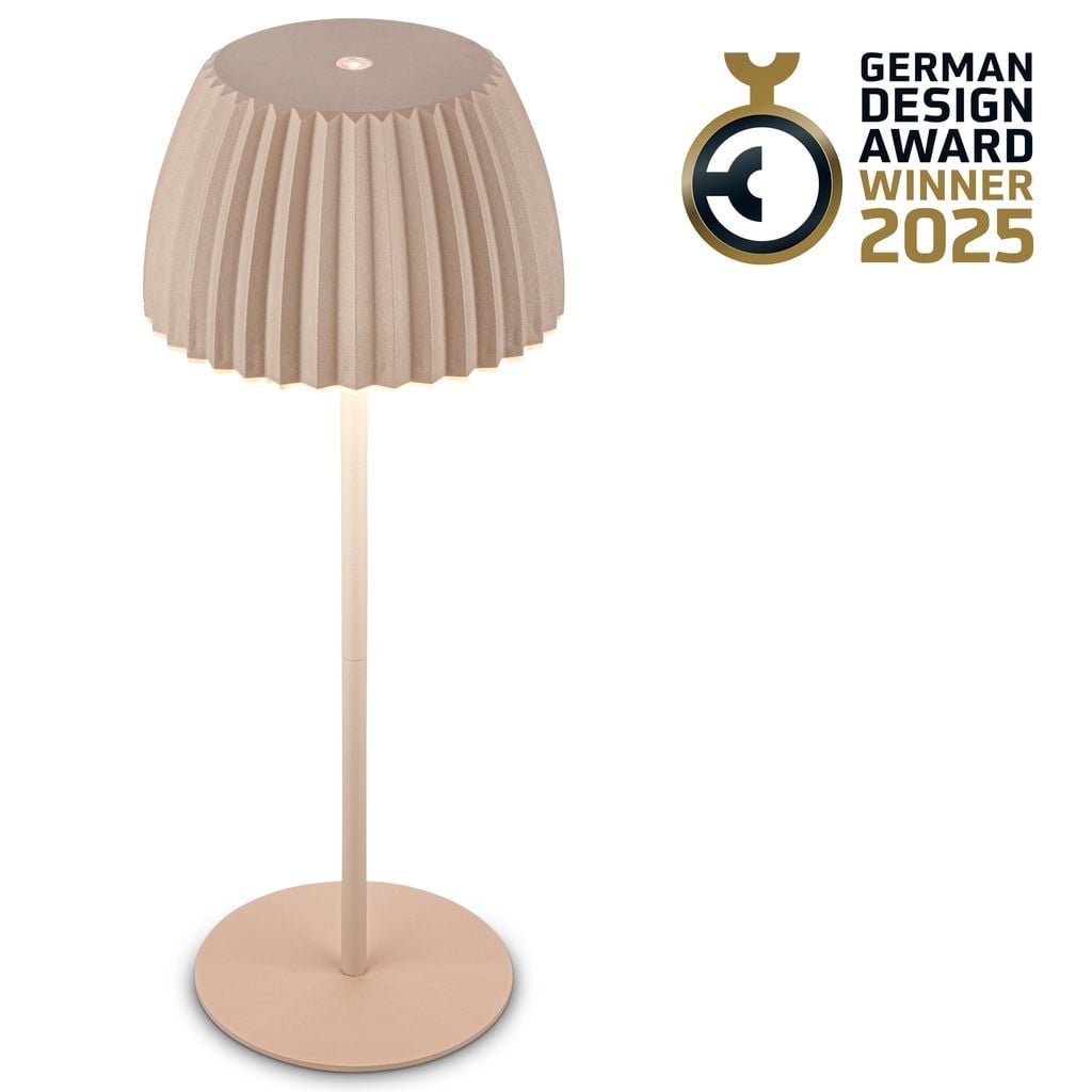 BRILO 7553011 Nabíjecí stolní lampa Riffle - 36,5 cm, 2W, 200lm, IP44, bezdrátová, LED, stmívatelná, dotykový vypínač, béžová - BRILO