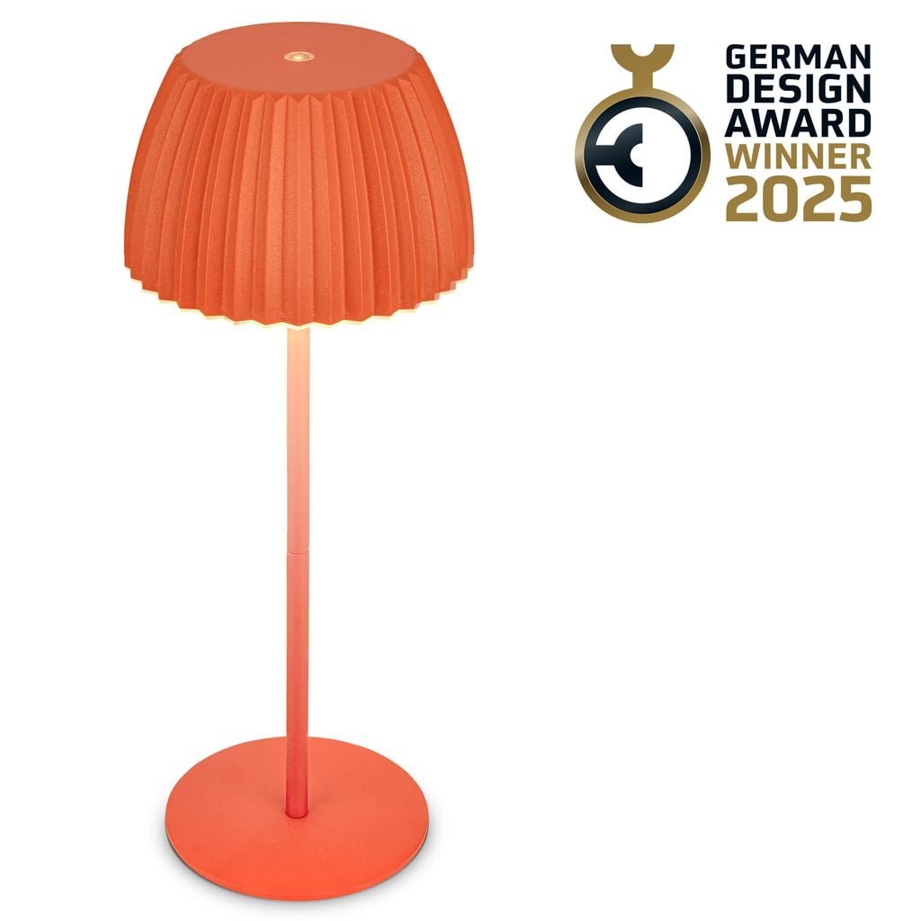 BRILO 7553012 Nabíjecí stolní lampa Riffle - 36,5 cm, 2W, 200lm, IP44, bezdrátová, LED, stmívatelná, dotykový vypínač, oranžová - BRILO