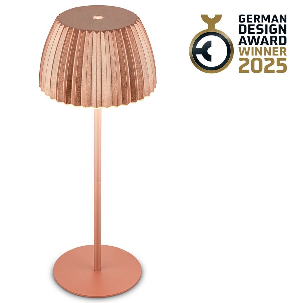 BRILO 7553013 Nabíjecí stolní lampa Riffle - 36,5 cm, 2W, 200lm, IP44, bezdrátová, LED, stmívatelná, dotykový vypínač, měď - BRILO