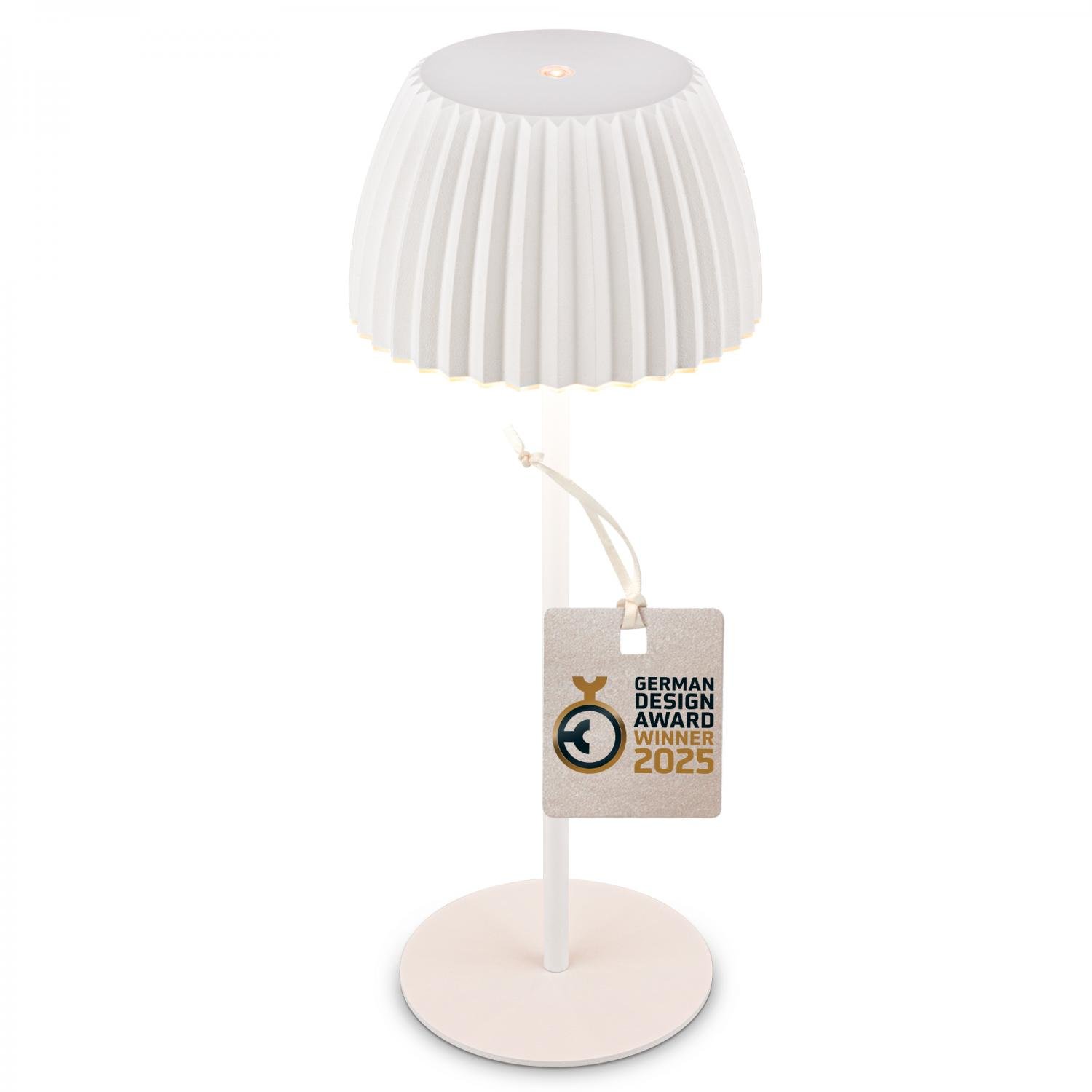 BRILO 7553016 Nabíjecí stolní lampa Riffle - 36,5 cm, 2W, 200lm, IP44, bezdrátová, LED, stmívatelná, dotykový vypínač, bílé - BRILO