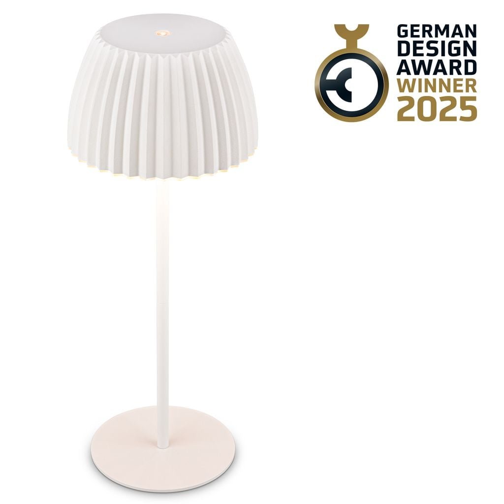 BRILO 7553016 Nabíjecí stolní lampa Riffle - 36,5 cm, 2W, 200lm, IP44, bezdrátová, LED, stmívatelná, dotykový vypínač, bílé - BRILO