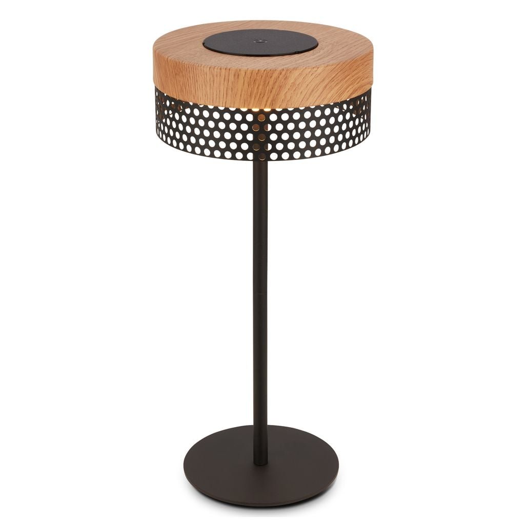 BRILO 7576014 Booha stolní lampa - 2,5W, 300lm, bezdrátová, IP44, LED, stmívatelná, teplá bílá, černá/dřevo - BRILO