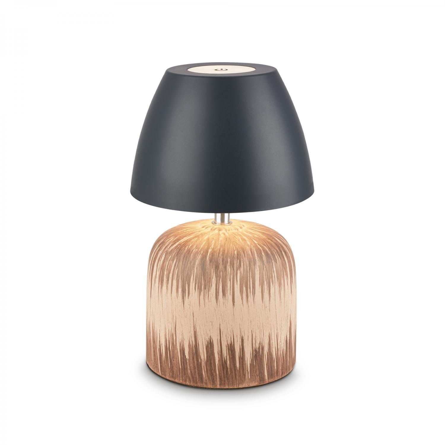BRILO 7593014 Cera stolní lampa - 2,5W, 200lm, bezdrátová, IP44, LED, stmívatelná, teplá bílá, antracit/dřevo - BRILO