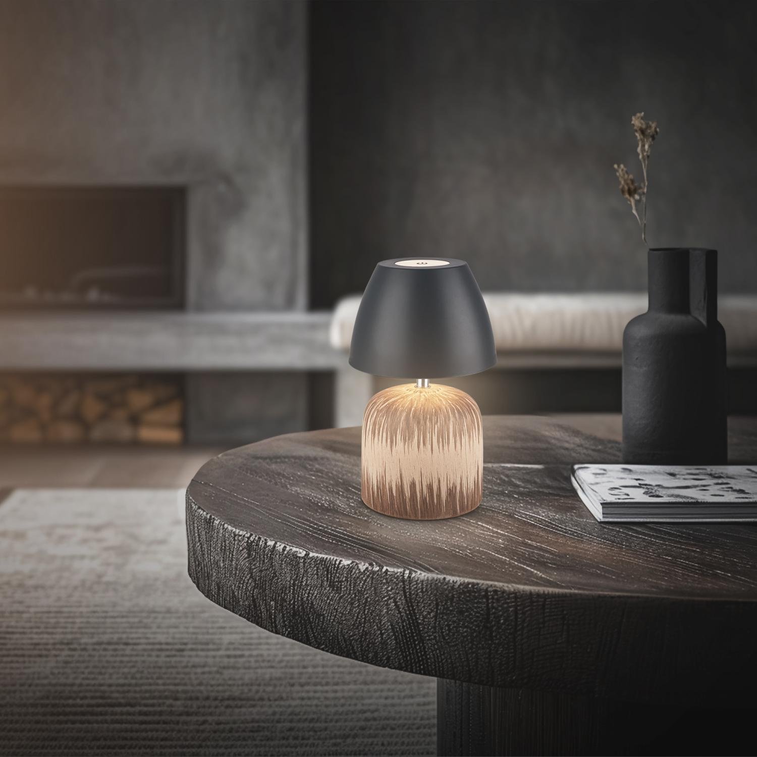 BRILO 7593014 Cera stolní lampa - 2,5W, 200lm, bezdrátová, IP44, LED, stmívatelná, teplá bílá, antracit/dřevo - BRILO (obrázek 8)