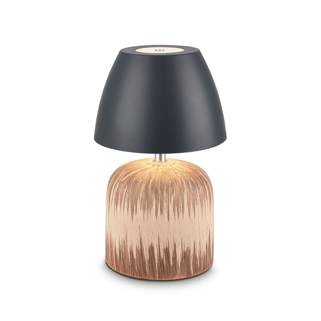 BRILO 7593014 Cera stolní lampa - 2,5W, 200lm, bezdrátová, IP44, LED, stmívatelná, teplá bílá, antracit/dřevo - BRILO