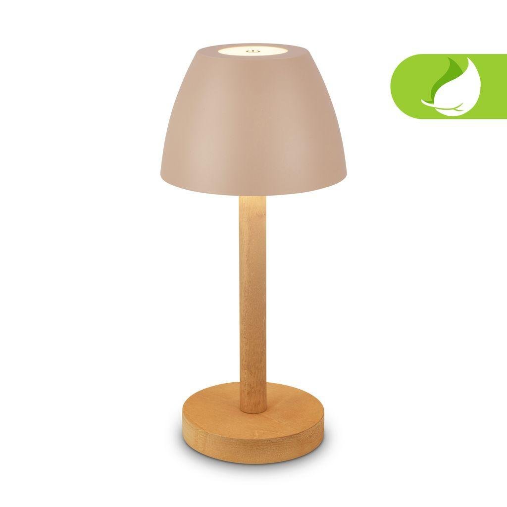 BRILO 7661011 Serina Wood stolní lampa - 2,5W, 200lm, bezdrátová, LED, dotykový vypínač, IP44, stmívatelná, béžová/dřevo - BRILO
