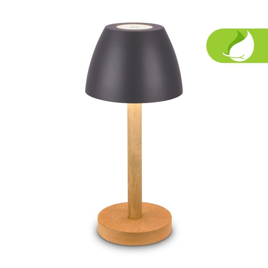 BRILO 7661015 Serina Wood stolní lampa - 2,5W, 200lm, bezdrátová, LED, dotykový vypínač, IP44, stmívatelná, antracit/dřevo - BRILO
