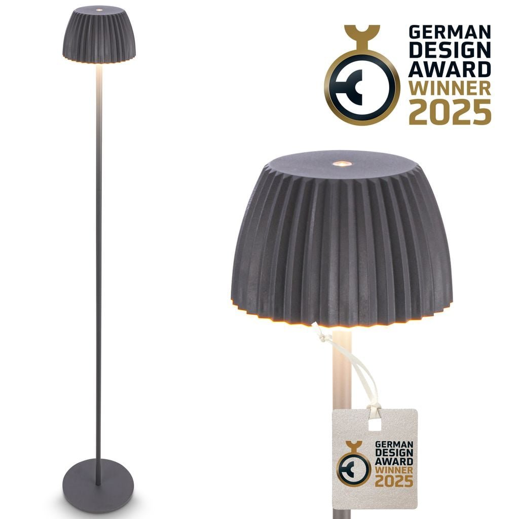 BRILO 1238015 nabíjecí stojanová lampa Riffle - 124 cm, 4,2W, 400lm, LED, bezdrátová, stmívatelná, dotykový vypínač, antracit - BRILO