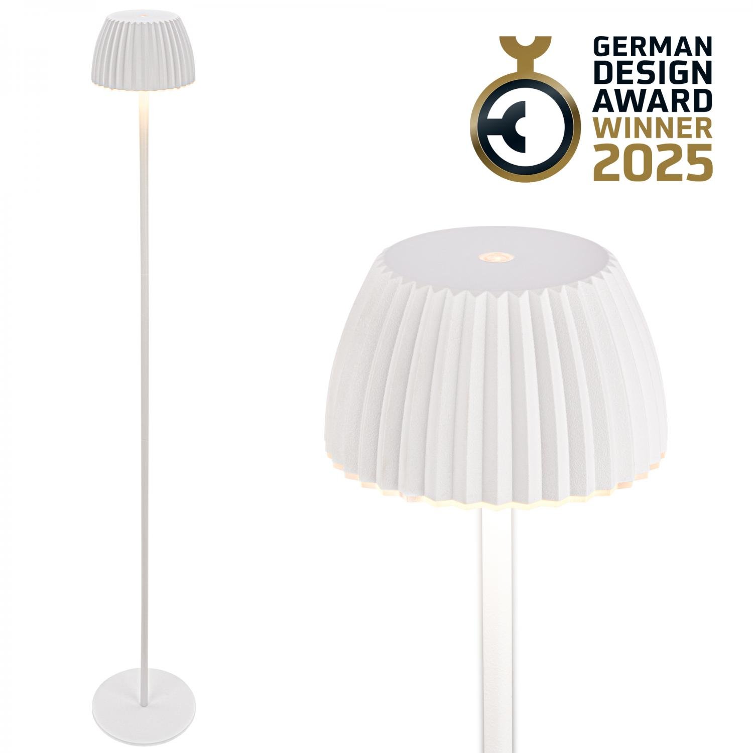 BRILO 1238016 nabíjecí stojanová lampa Riffle - 124 cm, 4,2W, 400lm, LED, bezdrátová, stmívatelná, dotykový vypínač, bílá - BRILO