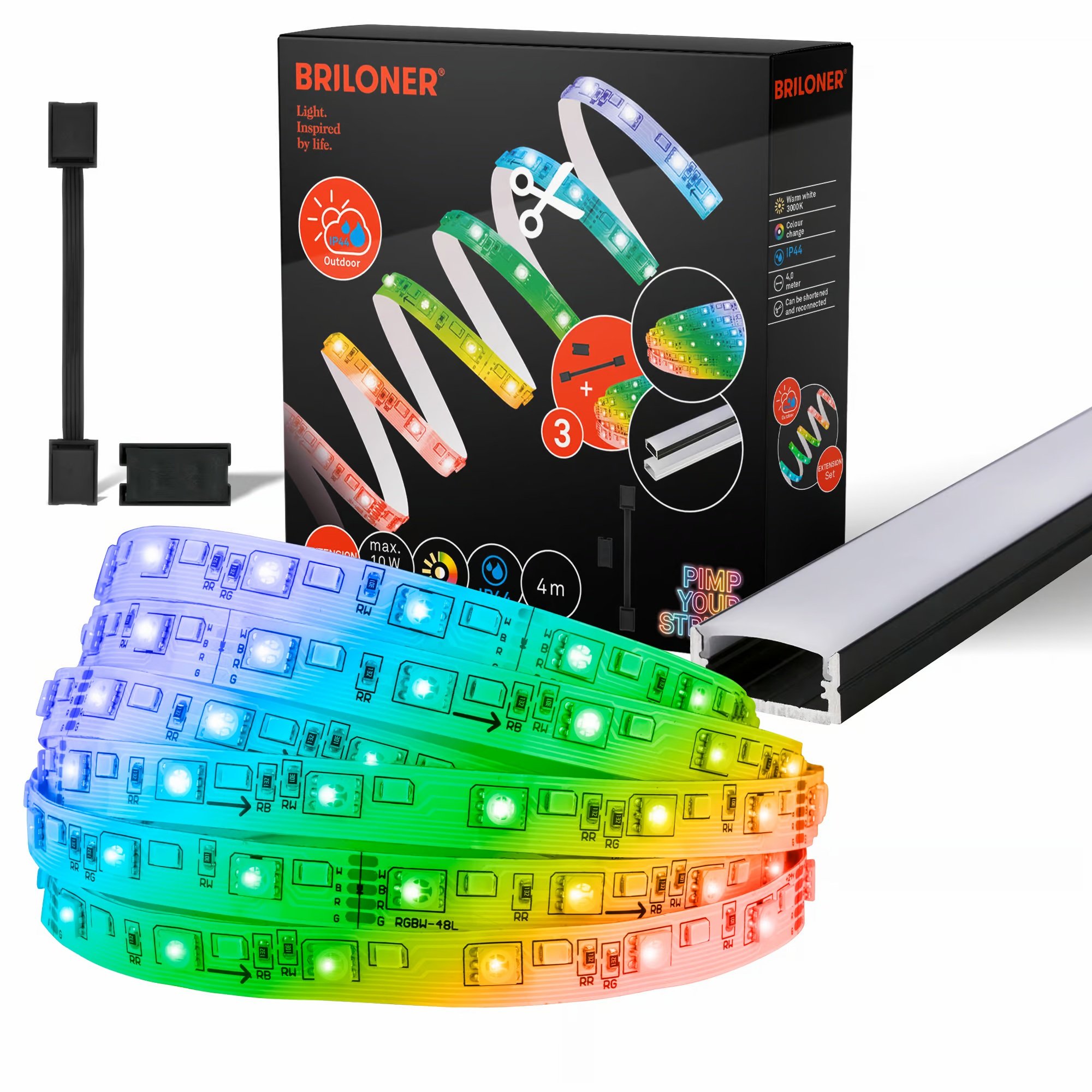 BRI 2165192 Pimp Your Stripe startovací sada LED pásek 2m, IP44 venkovní, WiFi, RGB+W - BRILONER