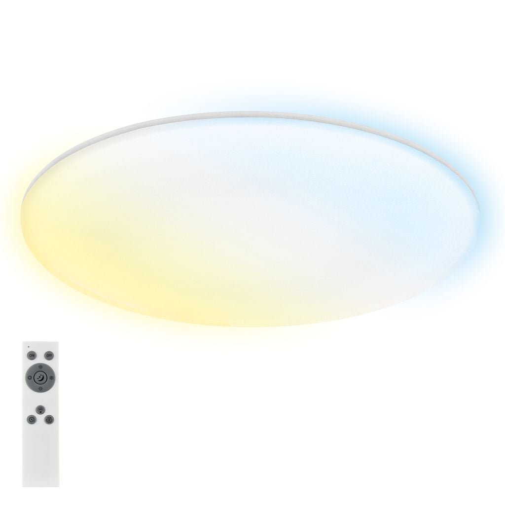 BRILO 3835016 Rowny LED stropní svítidlo do koupelny, dálkový ovladač, stmívatelné, CCT ovladač, přímé a nepřímé osvětlení, kruhové 45 cm, bílé - BRILO