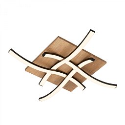 Obrázek pro produkt Vinka LED stropní svítidlo, tvar vlny, dekor dřeva, teple bílé světlo, černá/dřevo, 47,5x47,5cm - BRILONER