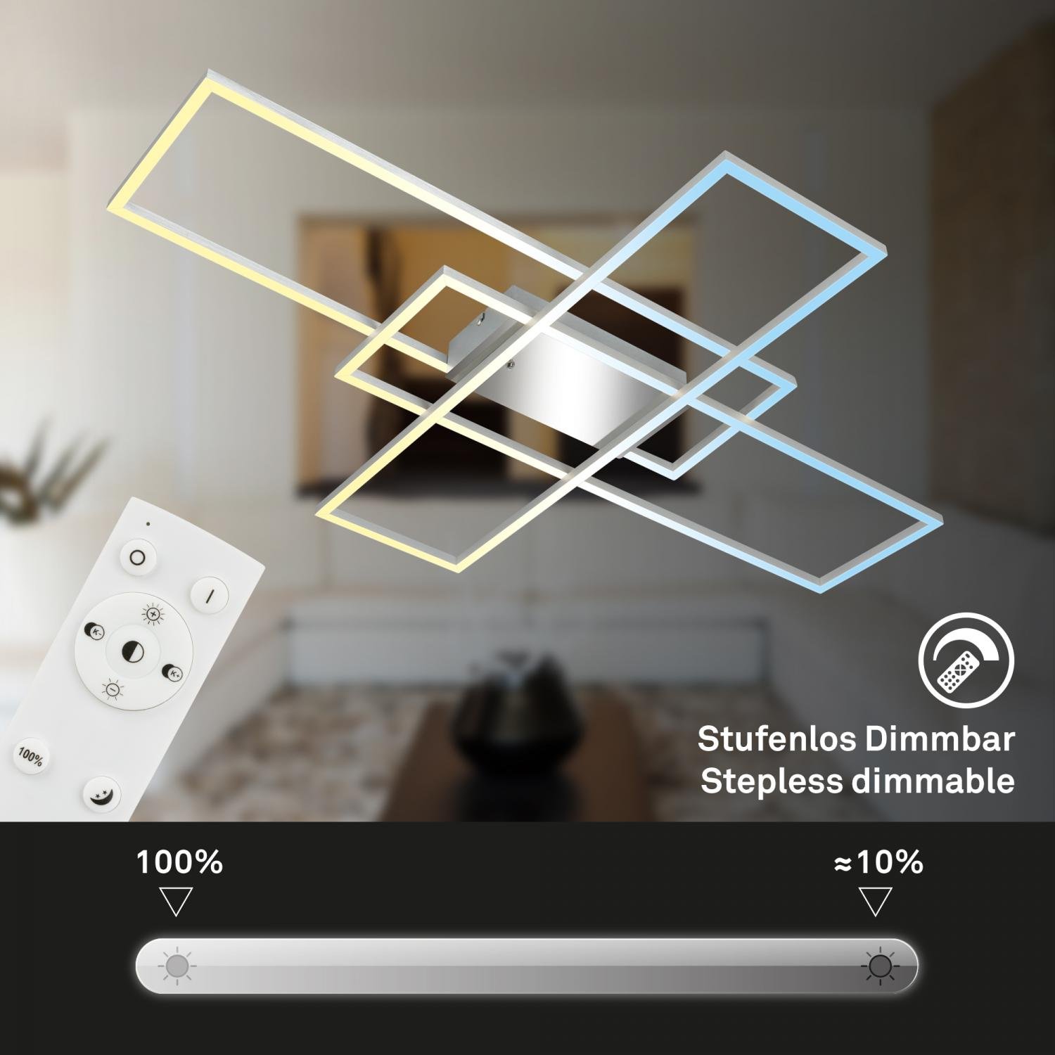 BRILO 3931019 Roami LED stropní svítidlo, stmívatelné, dálkový ovladač, CCT ovladač, chrom/hliník - BRILO (obrázek 4)
