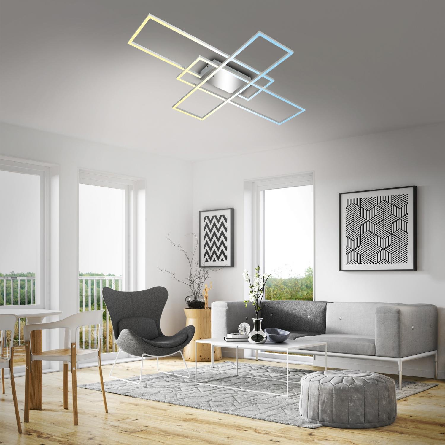 BRILO 3931019 Roami LED stropní svítidlo, stmívatelné, dálkový ovladač, CCT ovladač, chrom/hliník - BRILO (obrázek 6)