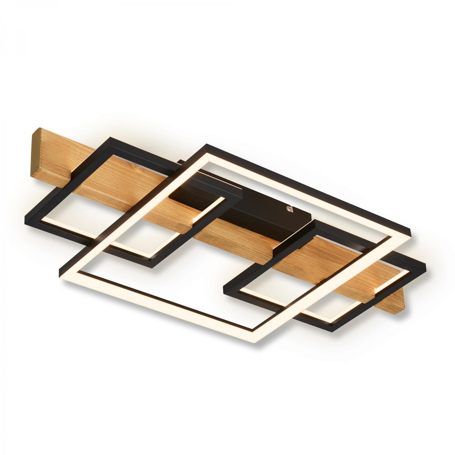 BRI 3840014 Cadre LED stropní svítidlo, přímé a nepřímé osvětlení, 3-krokové spínání, 3 rámy, dekor dřeva, 55x30 cm, černá/dřevo - BRILONER