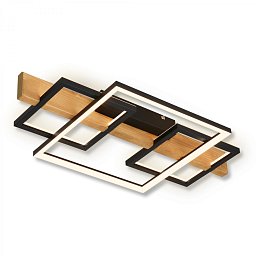 Obrázek pro produkt Cadre LED stropní svítidlo, přímé a nepřímé osvětlení, 3-krokové spínání, 3 rámy, dekor dřeva, 55x30 cm, černá/dřevo - BRILONER