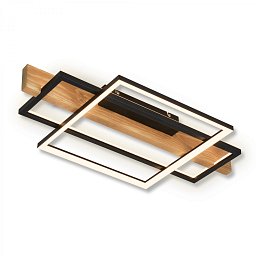 Obrázek pro produkt Cadre LED stropní svítidlo, přímé a nepřímé osvětlení, 3-krokové spínání, 2 rámy, dekor dřeva, 55x30 cm, černá/dřevo - BRILONER