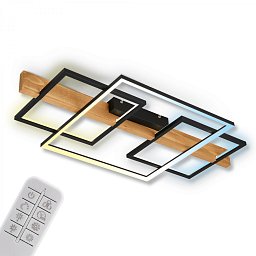 Obrázek pro produkt Cadre LED stropní svítidlo, přímé a nepřímé osvětlení, dálkový ovladač, černá/dřevo - BRILONER