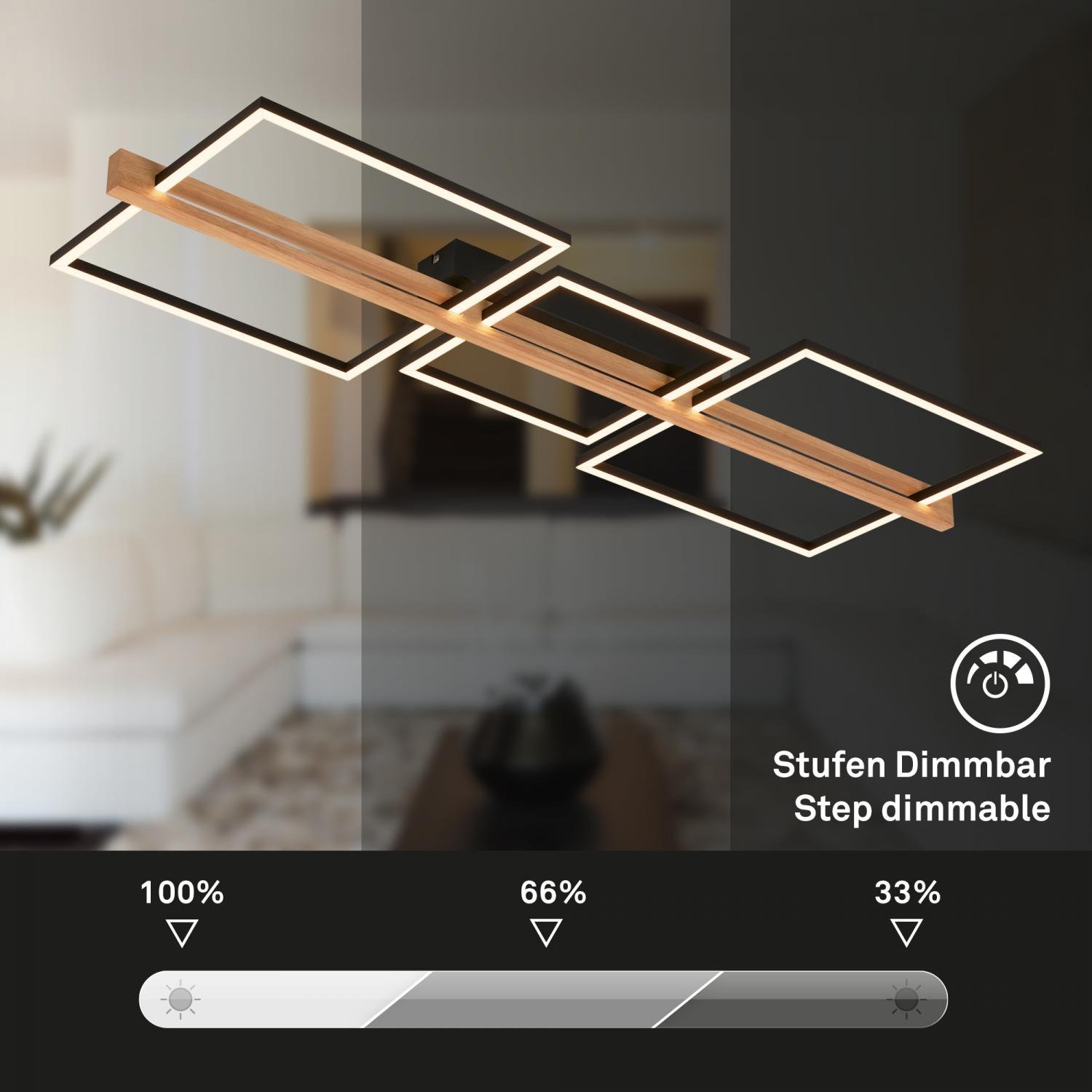 BRI 3843014 Moldura LED stropní svítidlo, stmívatelné, paměťová funkce, 38W, 4900 lm, černá/dřevo - BRILONER (obrázek 5)
