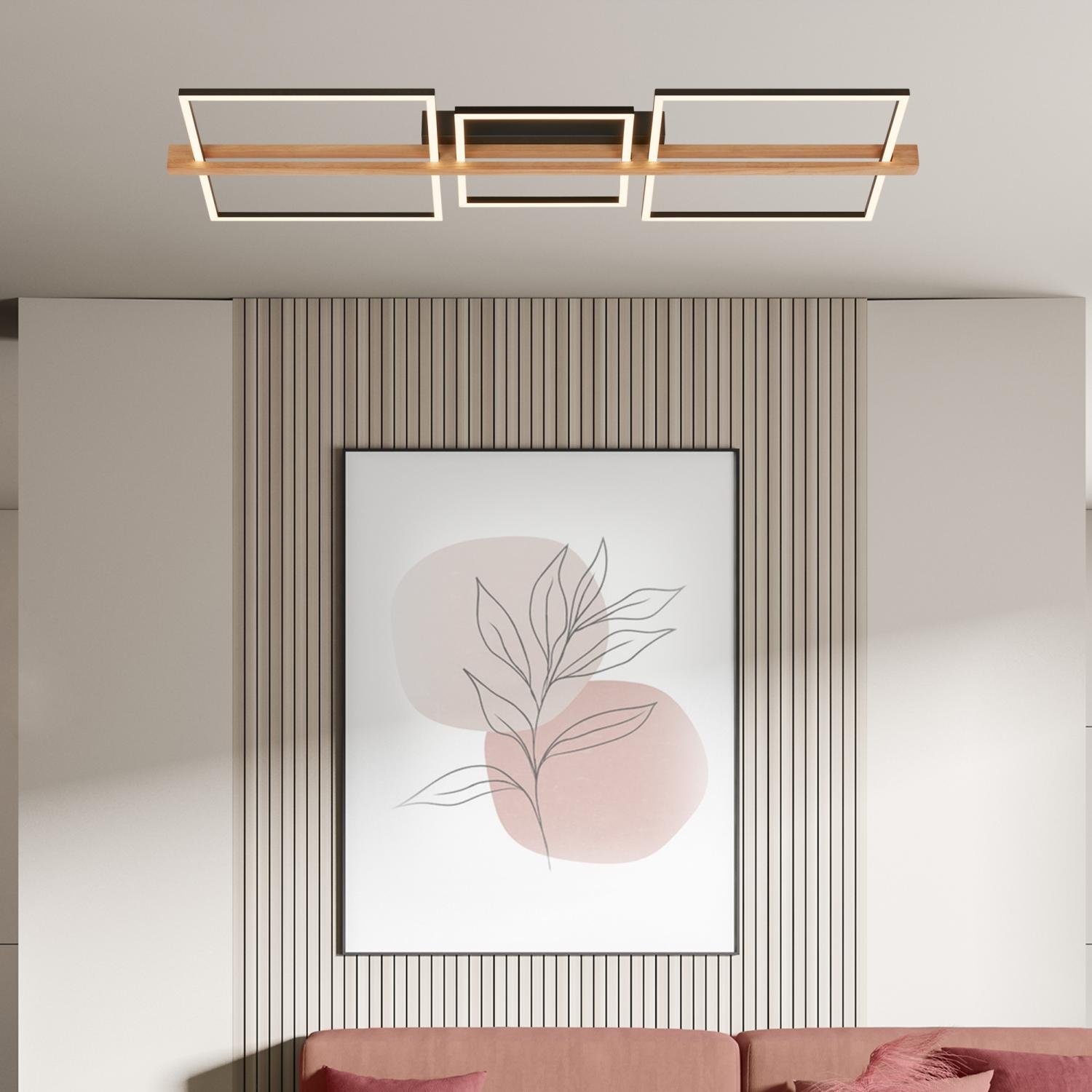 BRI 3843014 Moldura LED stropní svítidlo, stmívatelné, paměťová funkce, 38W, 4900 lm, černá/dřevo - BRILONER (obrázek 6)