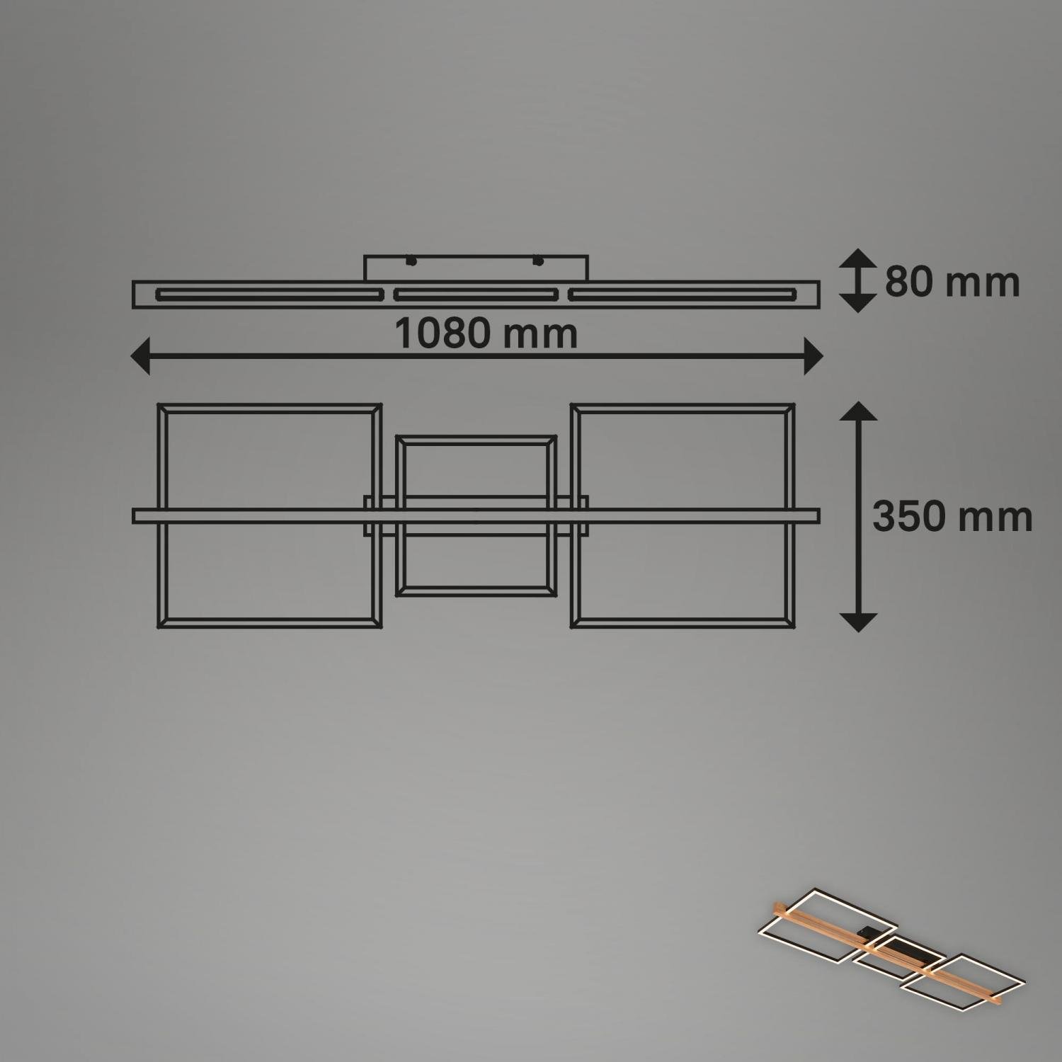 BRI 3843014 Moldura LED stropní svítidlo, stmívatelné, paměťová funkce, 38W, 4900 lm, černá/dřevo - BRILONER (obrázek 8)