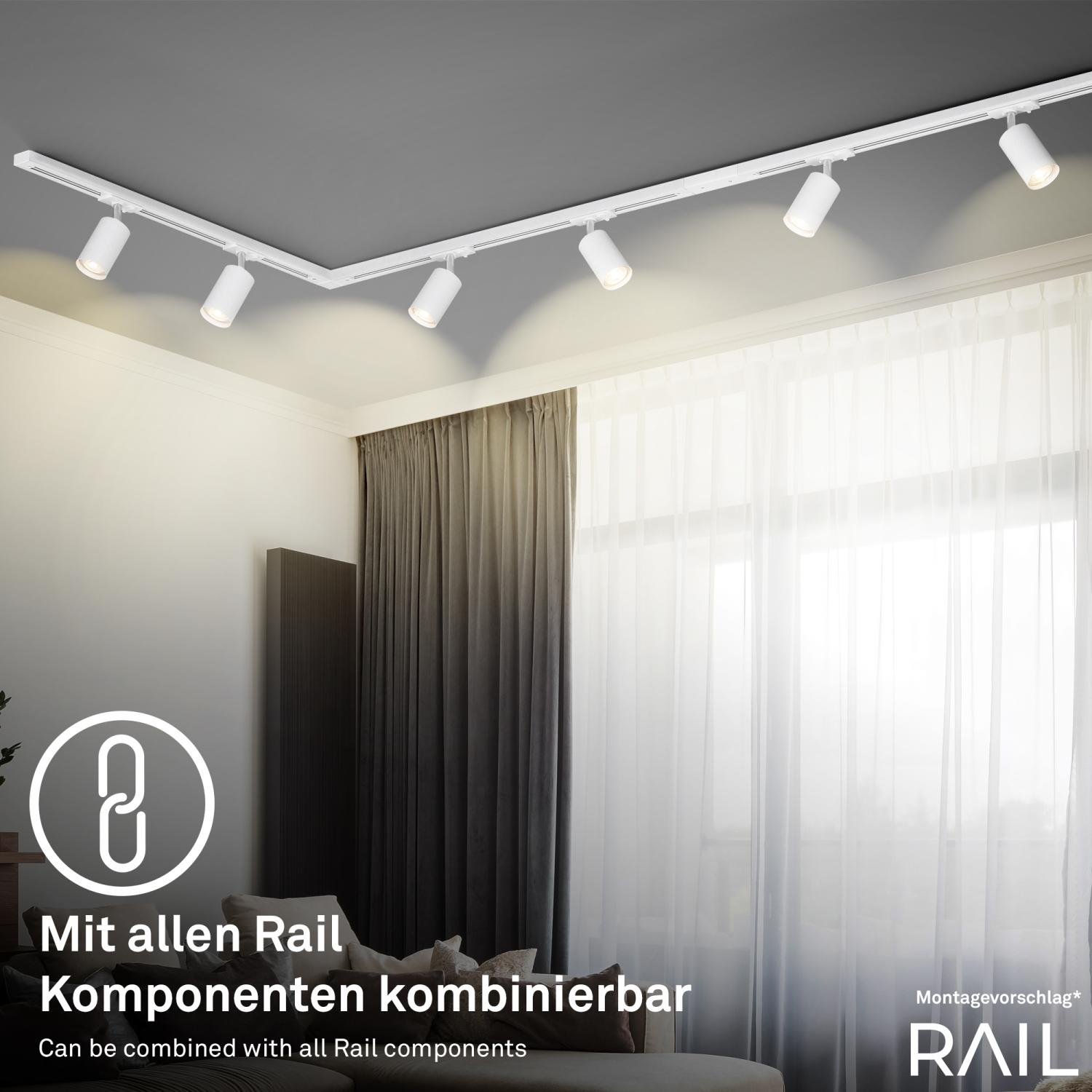 BRILO 8000046 Startovací sada lištový systém 150cm - 2x 230V lišta 1-fázová, 4 spoty GU10, bílé - BRILO (obrázek 5)