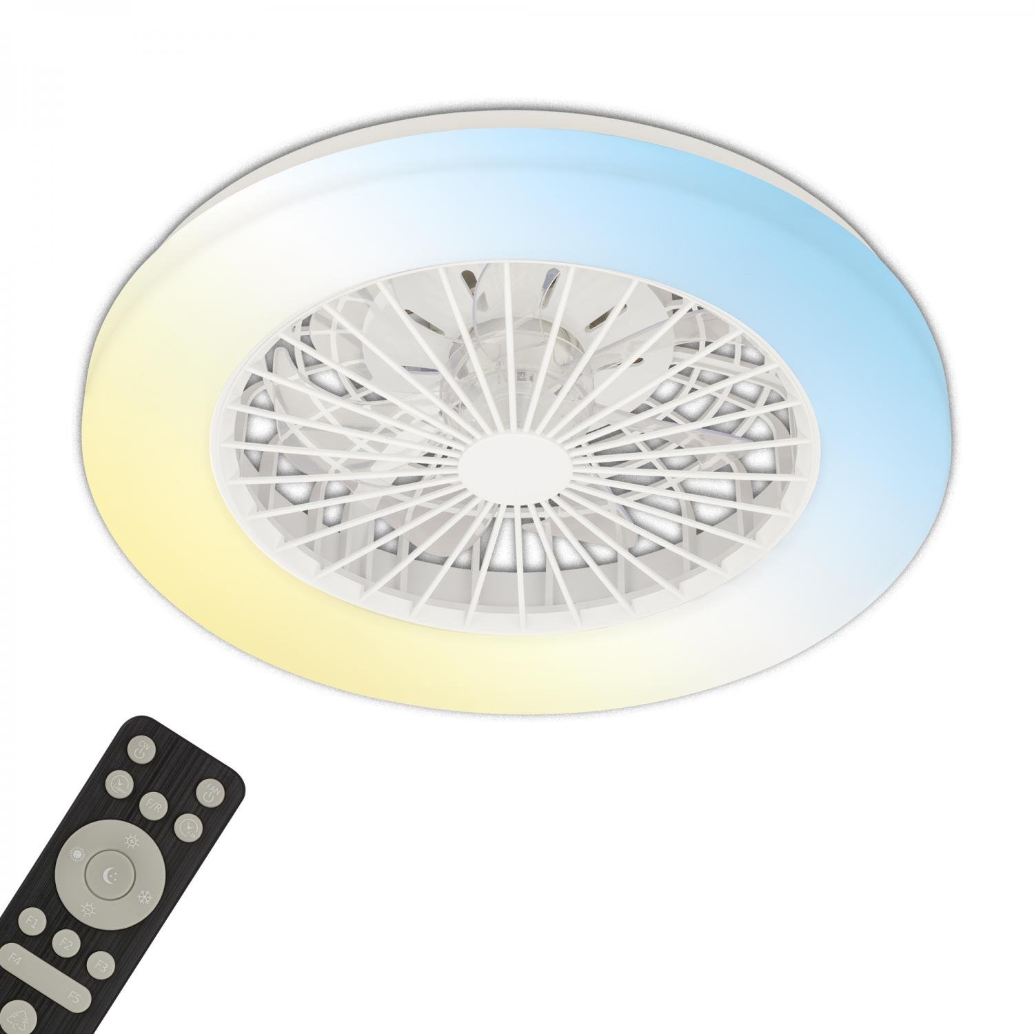 BRILO 3800016 LED stropní svítidlo s ventilátorem, 5 rychlostí, dálkový ovladač, CCT, bílé - BRILO
