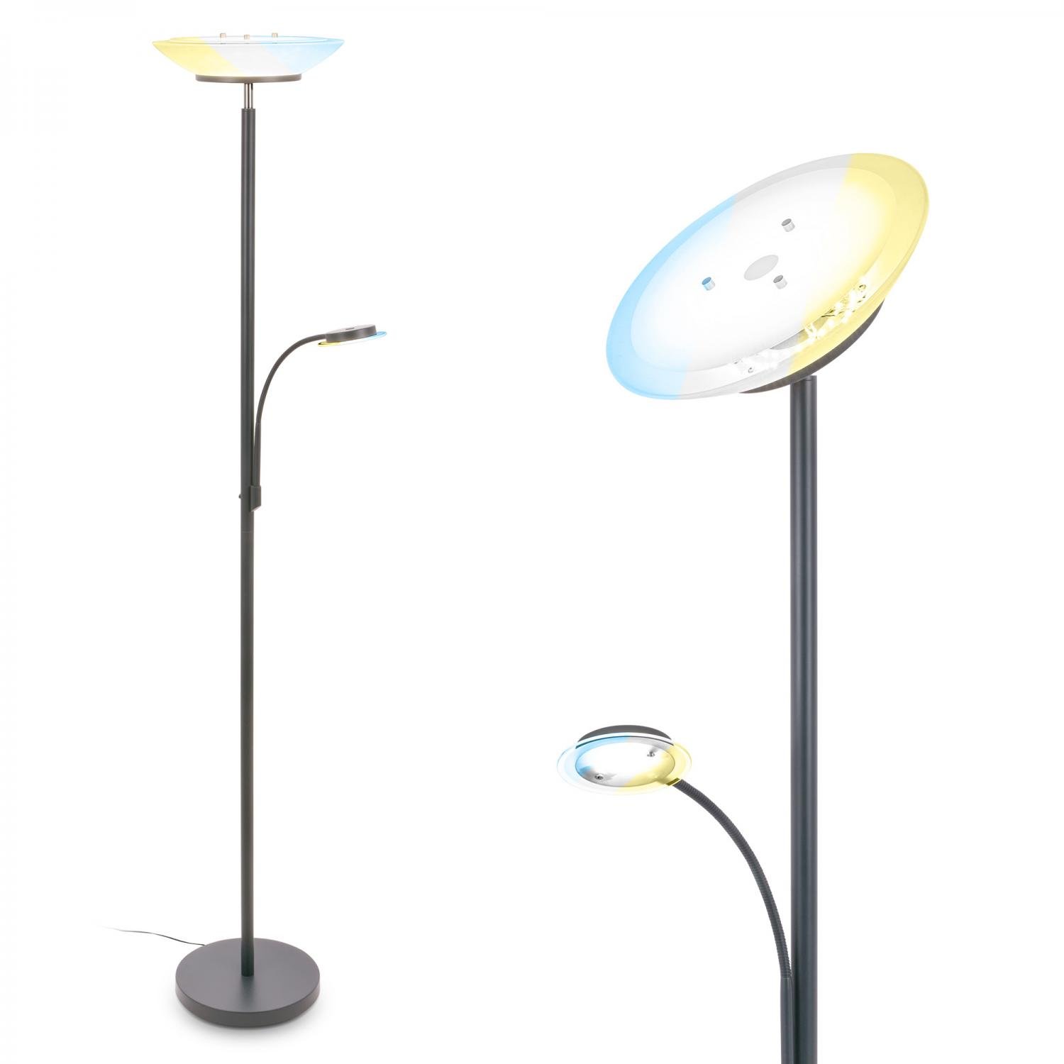 BRILO 1205025 Suda LED stojanová lampa, s lampičkou na čtení, CCT, stmívatelná, antracit - BRILO